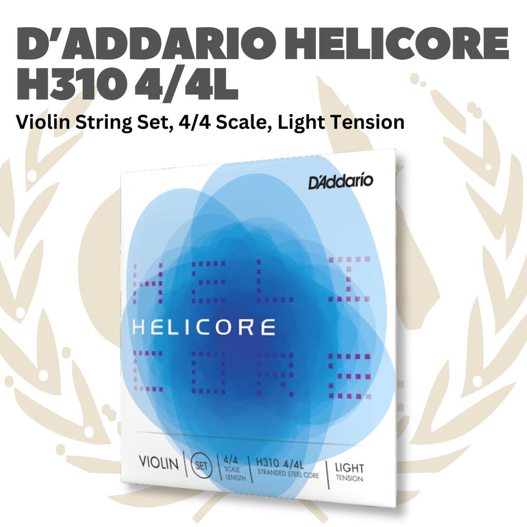 D'Addario Helicore H310 4/4 Violin String Set, 4/4 Scale, Light & Medium Tension - Senar Violin Set Original