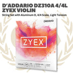 D'Addario DZ310A 4/4 Zyex Violin String Set with Aluminum D, 4/4 Scale, Heavy, Medium & Light Tension - Senar Violin Set Original