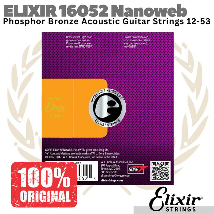 ELIXIR 16052 Nanoweb Phosphor Bronze Acoustic Guitar Strings 12-53