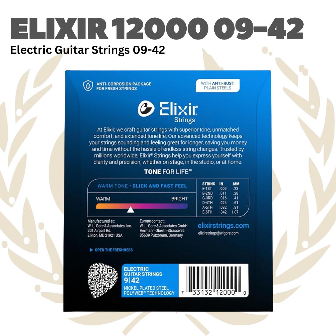 Elixir 12000 Polyweb Electric Guitar Strings, Super Light, 9-42