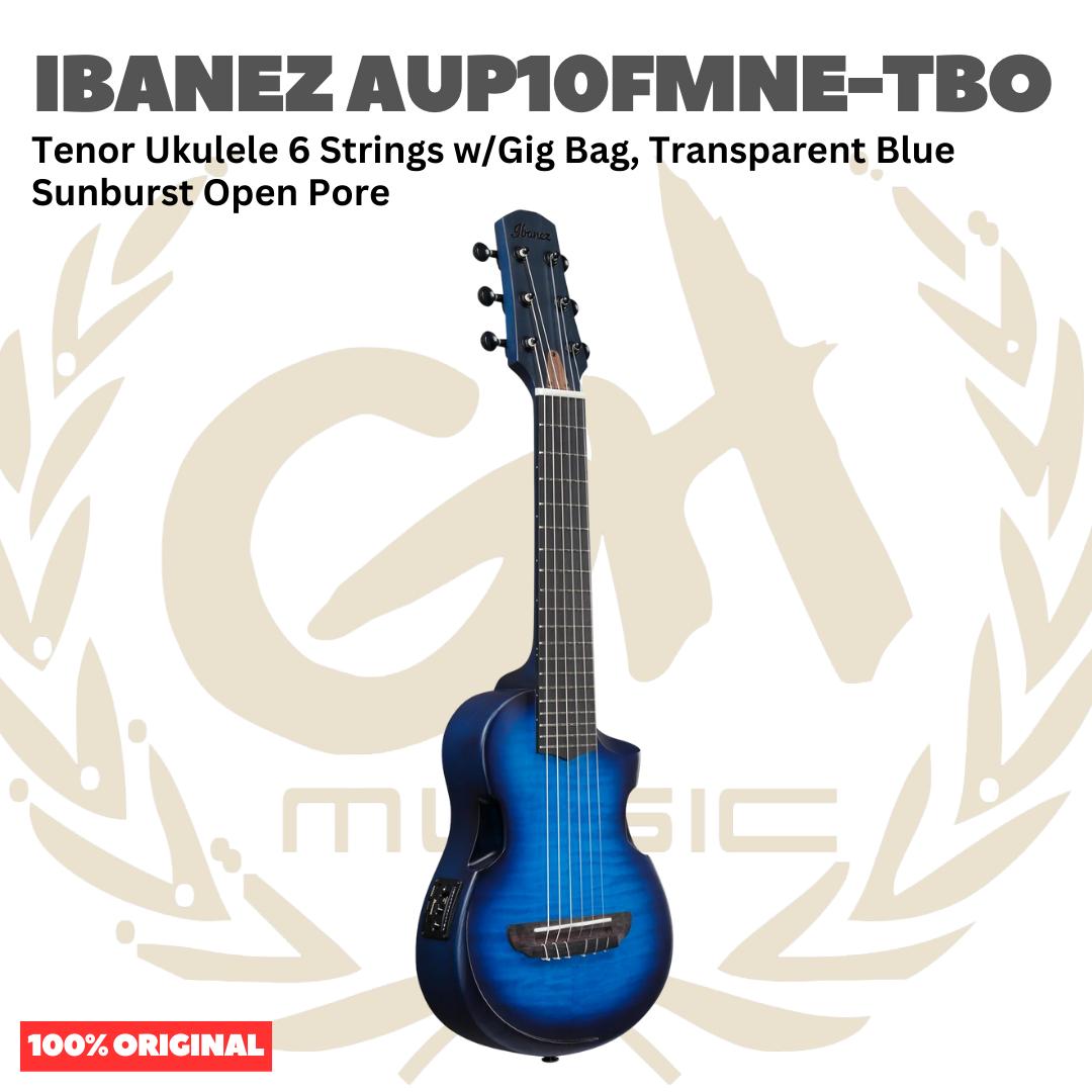 Ibanez AUP10FMNE-TBO Tenor Ukulele 6 String w/Gig Bag, Transparent Blue Sunburst Open Pore - Gitar Lele Elektrik dengan Preamp