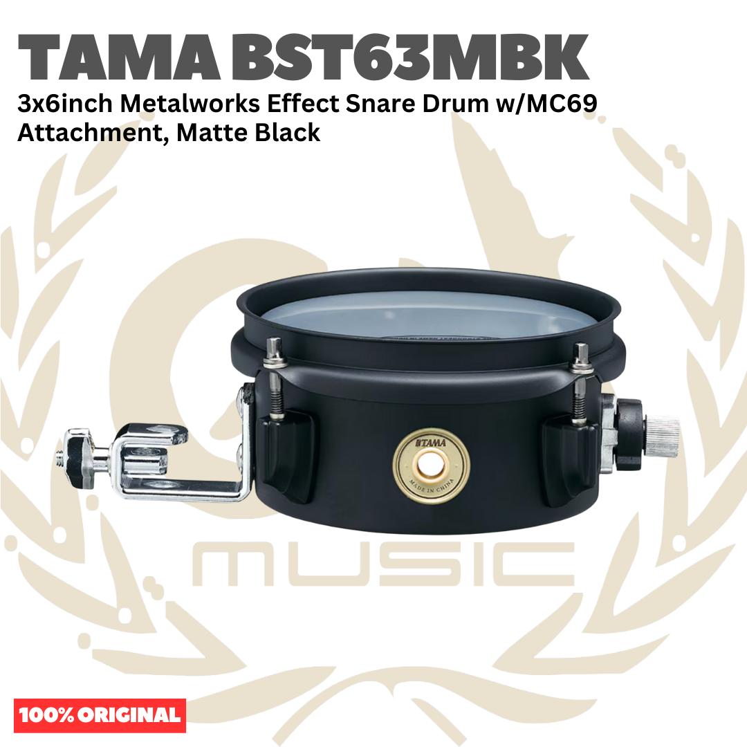 TAMA BST63MBK 3x6inch Metalworks Effect Snare Drum w/MC69 Attachment, Matte Black - Snare Efek Attachment Drum Original Asli