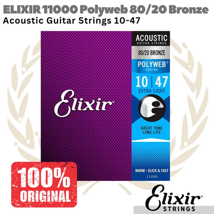 ELIXIR 11000 Polyweb 80/20 Bronze Acoustic Guitar Strings 10-47 Senar
