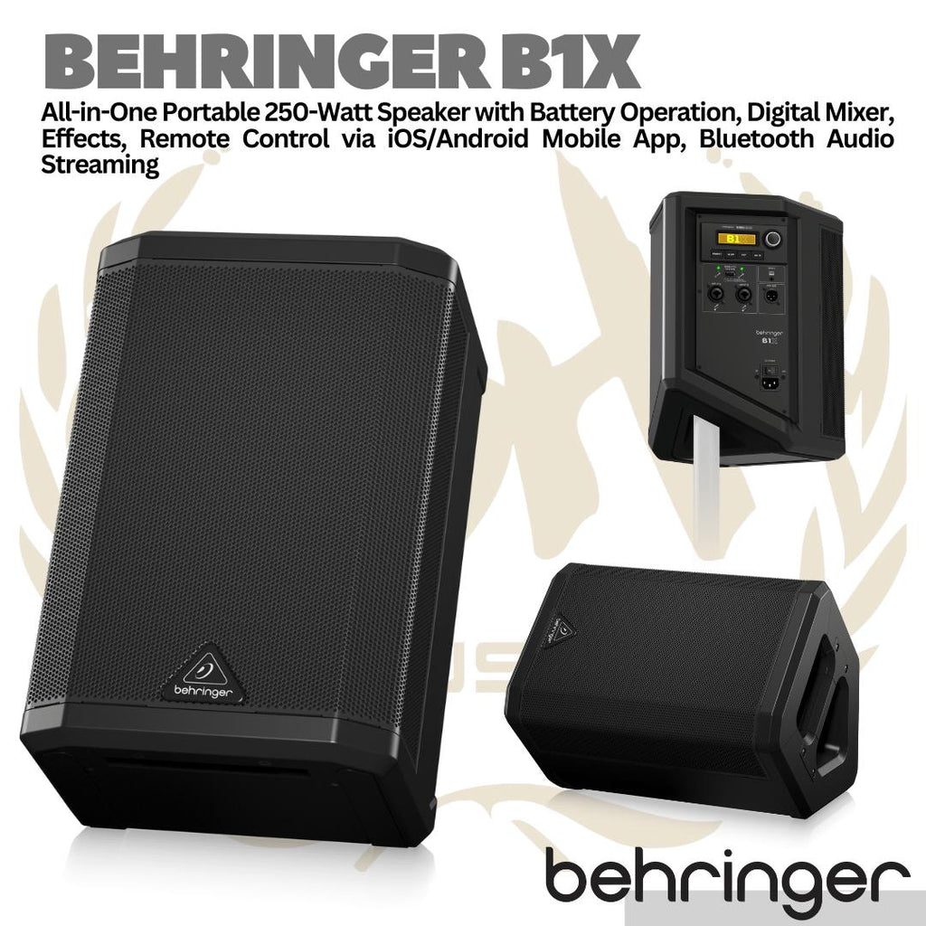Behringer B1X 250watt Portable Speaker with Built in Battery, Digital Mixer, Effects, Remote Control via iOS/Android Mobile App, Bluetooth Audio Streaming and Wireless Microphone Option | Spiker Karaoke Meeting outdoor