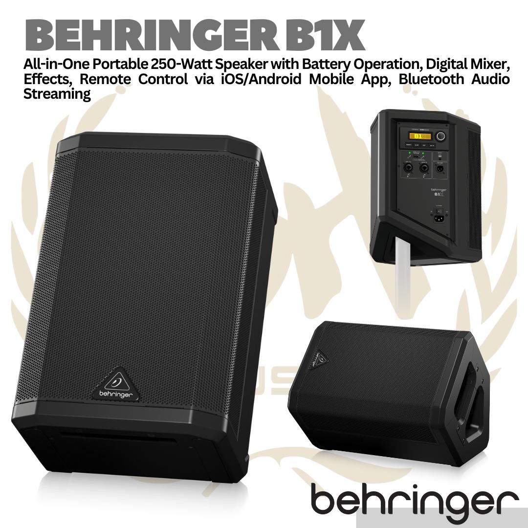 Behringer B1X 250watt Portable Speaker with Built in Battery, Digital Mixer, Effects, Remote Control via iOS/Android Mobile App, Bluetooth Audio Streaming and Wireless Microphone Option | Spiker Karaoke Meeting outdoor