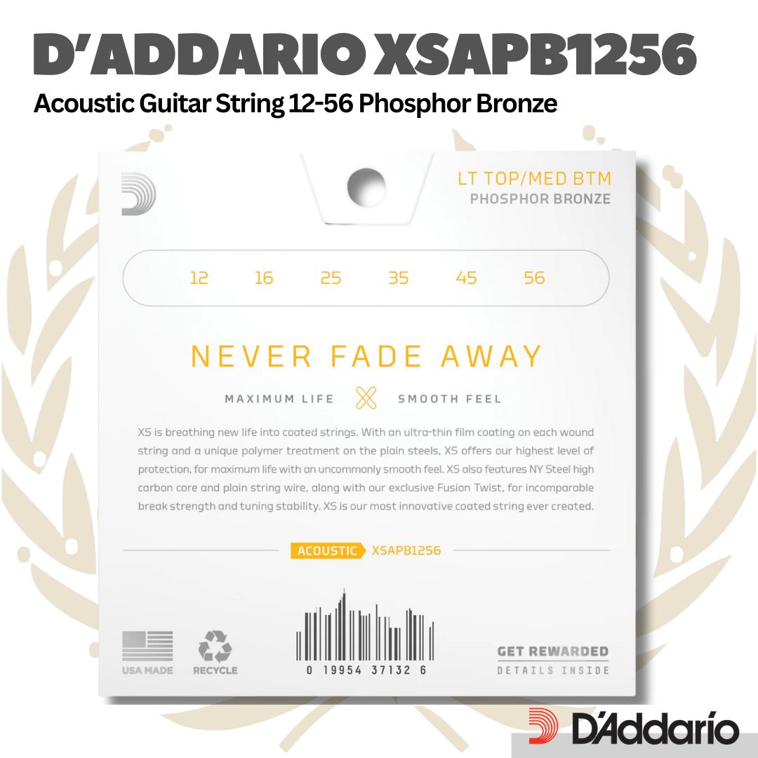 D'Addario XSAPB1256 Phosphor Bronze Acoustic Guitar Strings 12-56 - Senar Akustik Kombinasi Light Medium 1256 Phosphor Bronze XSAPB-1256