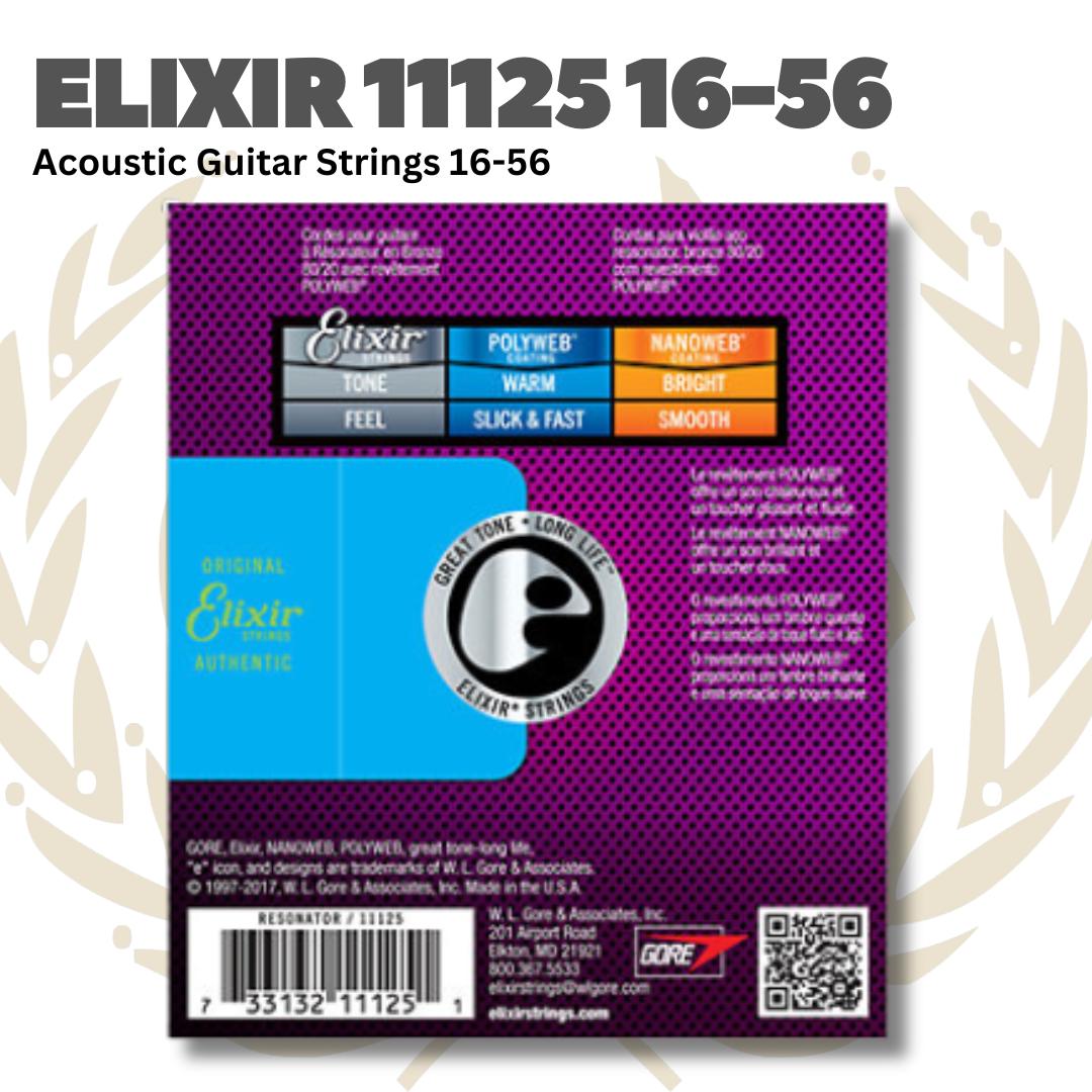 Elixir 11125 Polyweb 80/20 Resonator Bronze Acoustic Guitar Strings, 16-56 - Senar Gitar Akustik