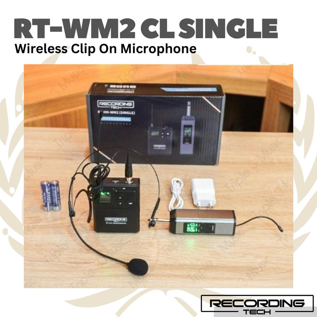 Recording Tech RT-HH-WM2 CL / RT HH WM2 CL Wireless Clip on Microphone | Mic Jepit Imam Ibadah Olah Raga Senam Outdoor Bando
