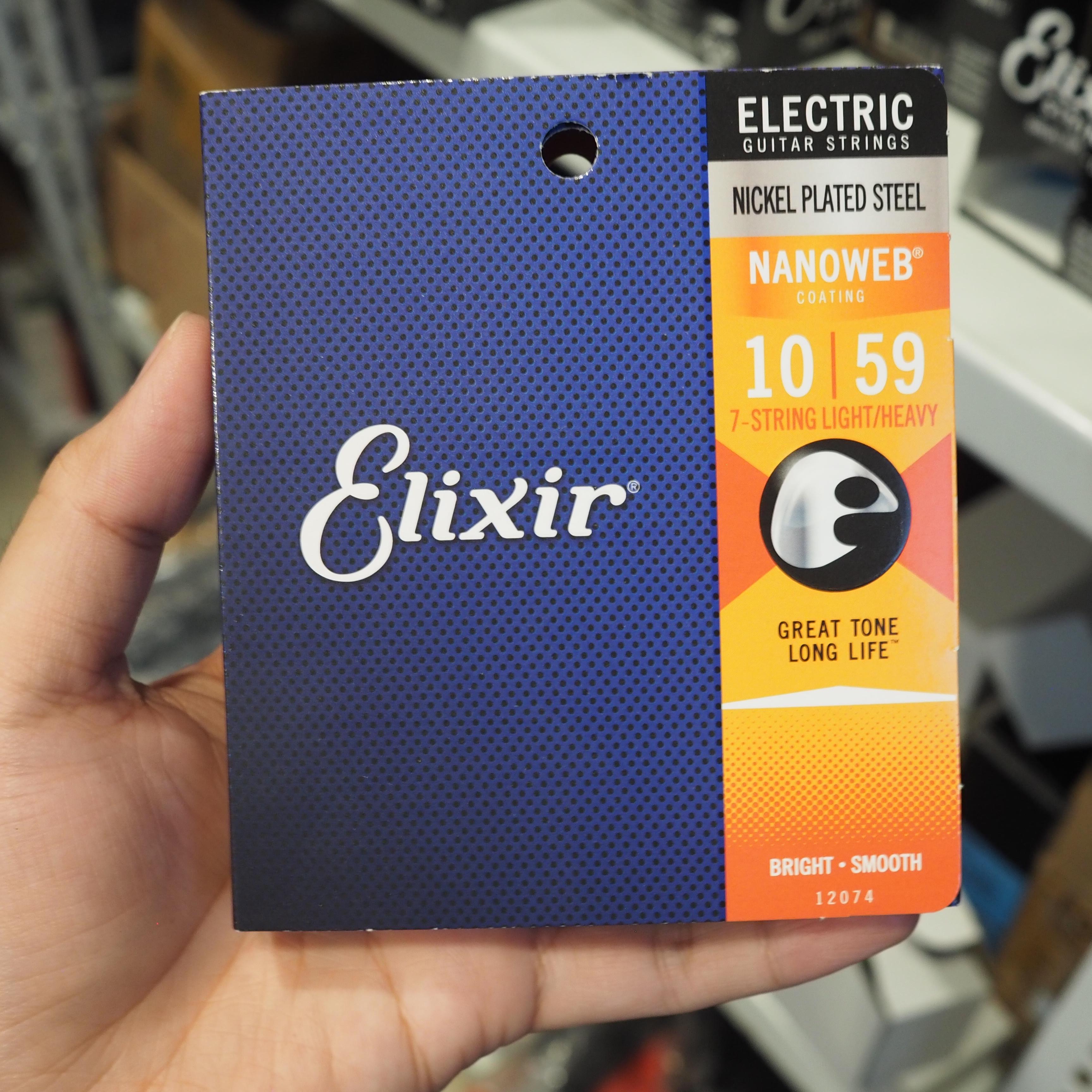 Elixir 12074 Nanoweb 7-String Electric Guitar Strings, 10-59