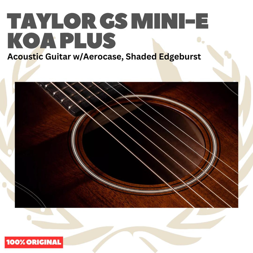 Taylor GS Mini-e Koa Plus Acoustic Guitar w/Aerocase, Shaded Edgeburst - Gitar Akustik Elektrik Original Asli