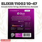 ELIXIR 11002 Nanoweb 80/20 Bronze Acoustic Guitar Strings 10-47 Senar