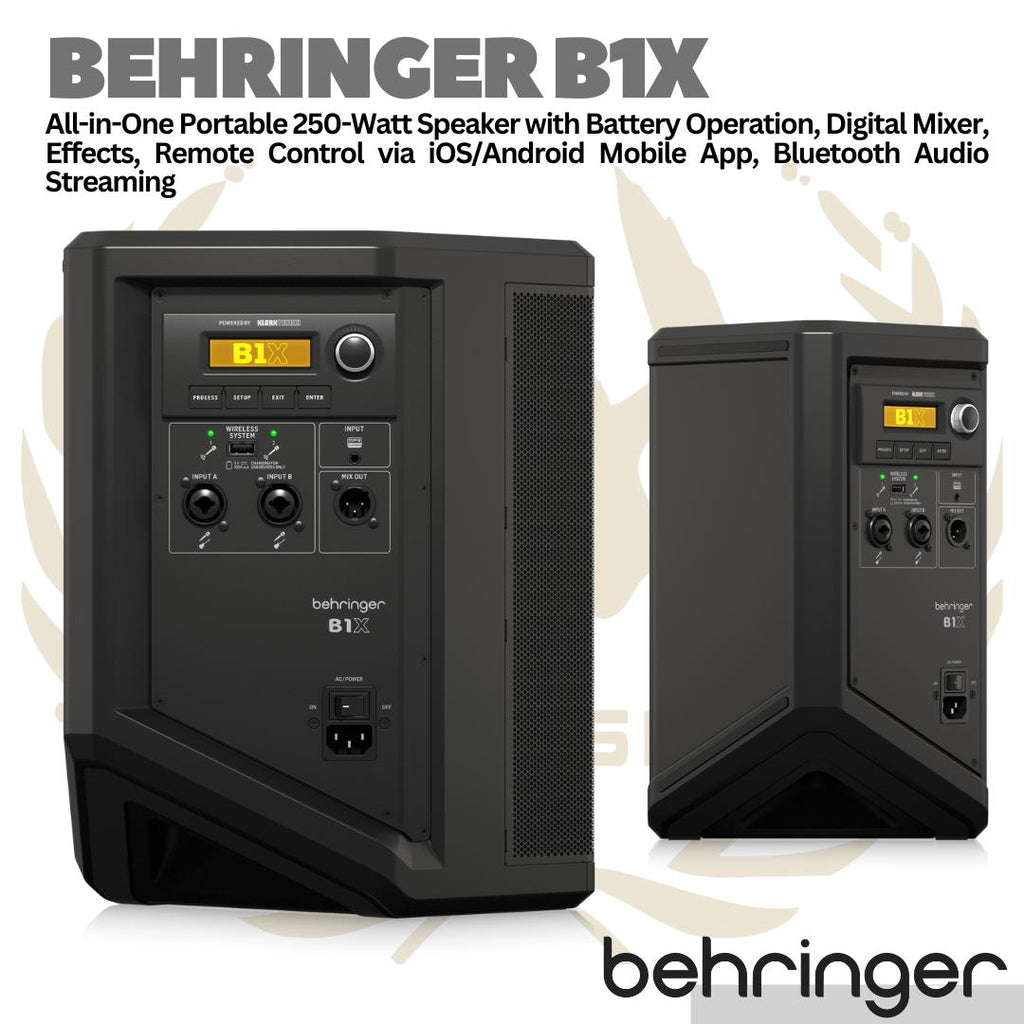 Behringer B1X 250watt Portable Speaker with Built in Battery, Digital Mixer, Effects, Remote Control via iOS/Android Mobile App, Bluetooth Audio Streaming and Wireless Microphone Option | Spiker Karaoke Meeting outdoor