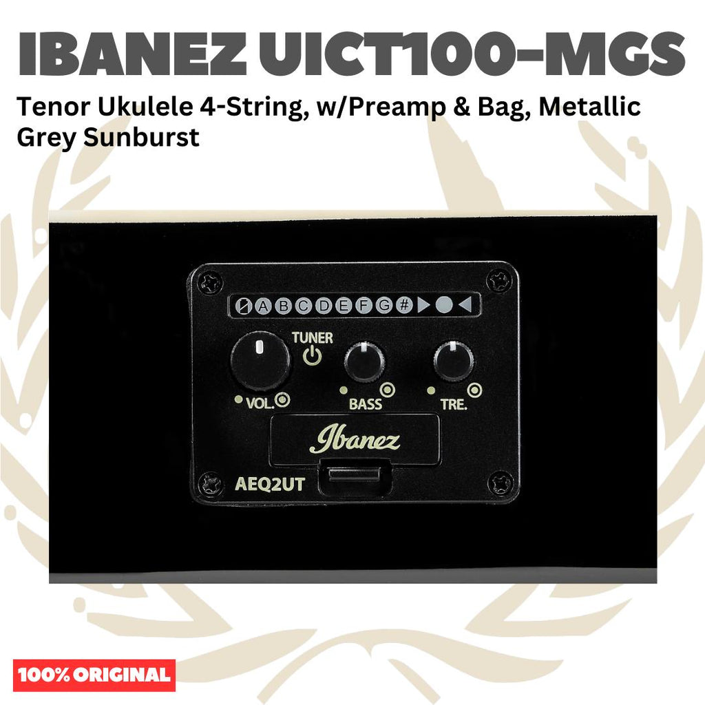 Ibanez UICT100-MGS Tenor Ukulele 4-String w/Preamp & Bag, Metallic Grey Sunburst - Ukulele Tenor 4-senar Original Asli