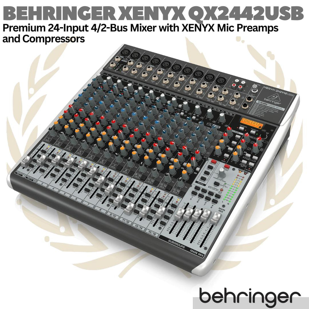BEHRINGER XENYX QX2442USB Premium 24 Input 4/2 Bus Audio Mixer Preamps