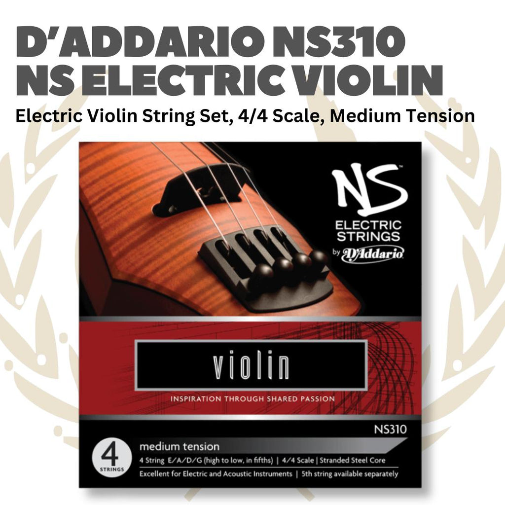 D'Addario NS310 NS Electric Violin String Set, 4/4 Scale, Medium Tension - Senar Violin Listrik Set | Senar Violin Elektrik Set Original