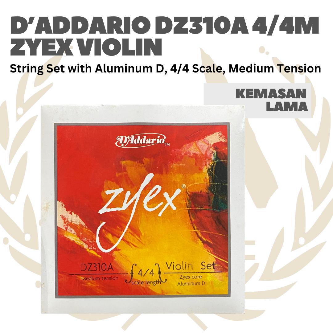 D'Addario DZ310A 4/4 Zyex Violin String Set with Aluminum D, 4/4 Scale, Heavy, Medium & Light Tension - Senar Violin Set Original