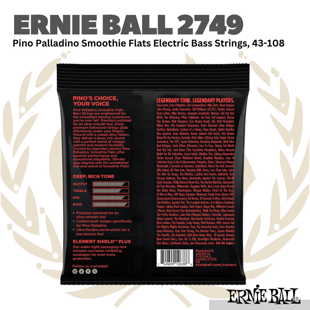 Ernie Ball 2749 Pino Palladino Smoothie Flats Electric Bass Strings, 43-108 - Senar Bass
