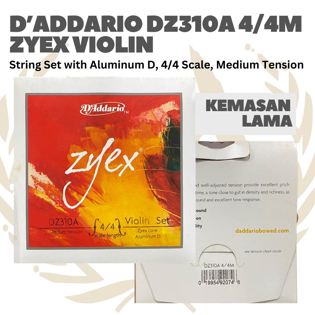 D'Addario DZ310A 4/4 Zyex Violin String Set with Aluminum D, 4/4 Scale, Heavy, Medium & Light Tension - Senar Violin Set Original