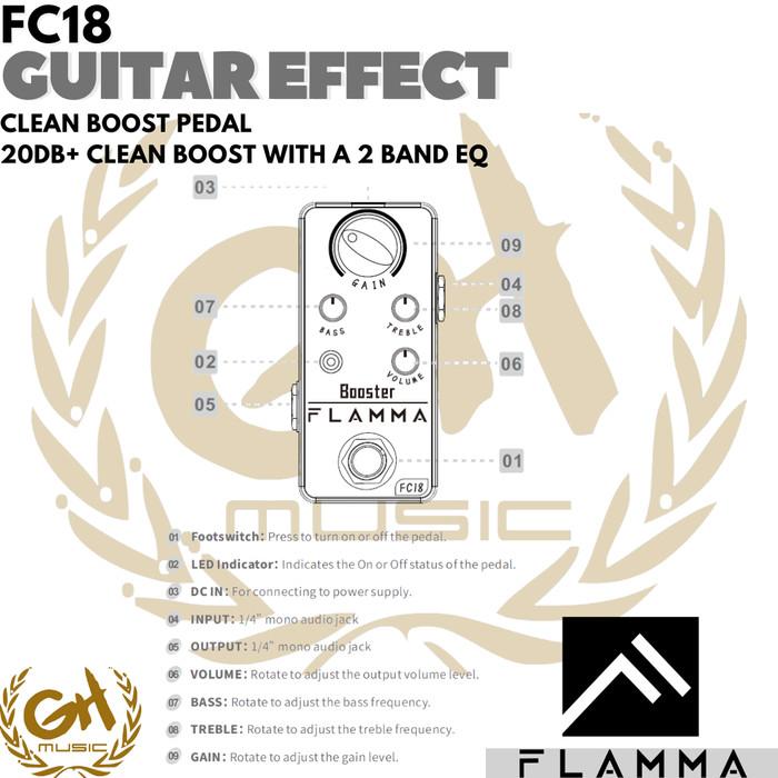 FLAMMA FC18 Clean Boost Pedal Guitar Effect - Efek Gitar