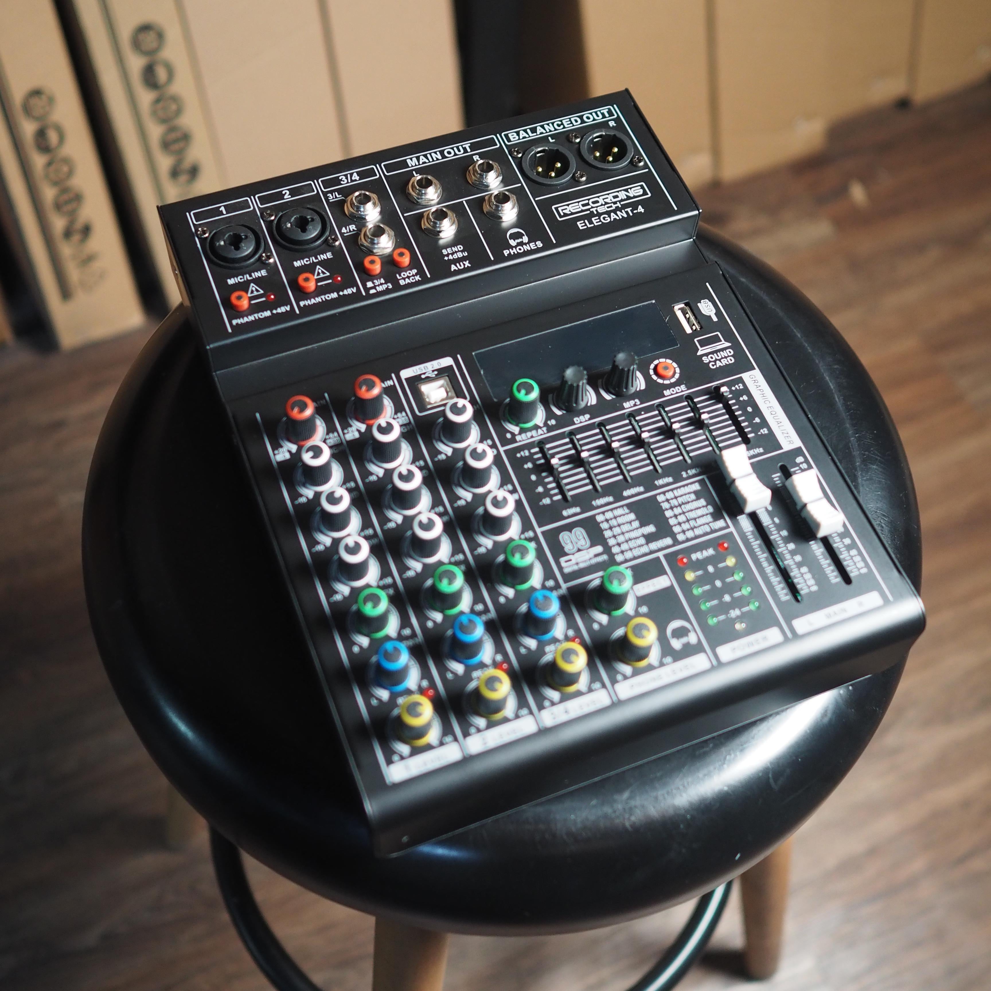 Recording Tech Elegant-4 Professional Audio Mixer | RT-Elegant4 4 Channel Mixer Podcast Karaoke