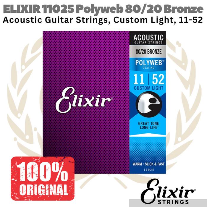 ELIXIR 11025 Polyweb 80/20 Bronze Acoustic Guitar Strings 11-52 Senar
