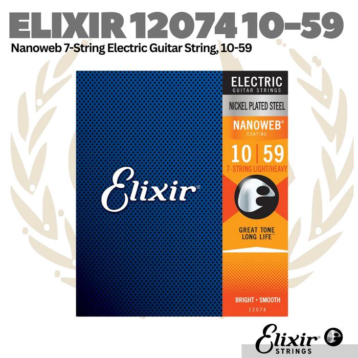 Elixir 12074 Nanoweb 7-String Electric Guitar Strings, 10-59