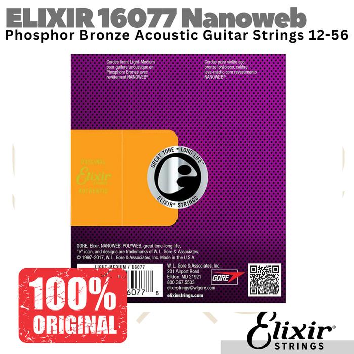 ELIXIR 16077 Nanoweb Phosphor Bronze Acoustic Guitar Strings 12-56