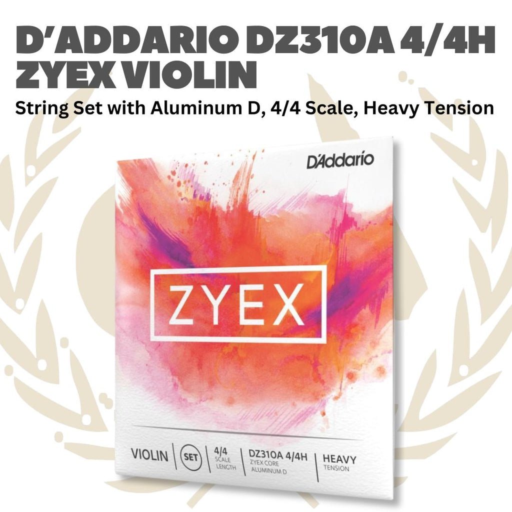 D'Addario DZ310A 4/4 Zyex Violin String Set with Aluminum D, 4/4 Scale, Heavy, Medium & Light Tension - Senar Violin Set Original