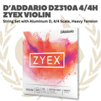D'Addario DZ310A 4/4 Zyex Violin String Set with Aluminum D, 4/4 Scale, Heavy, Medium & Light Tension - Senar Violin Set Original