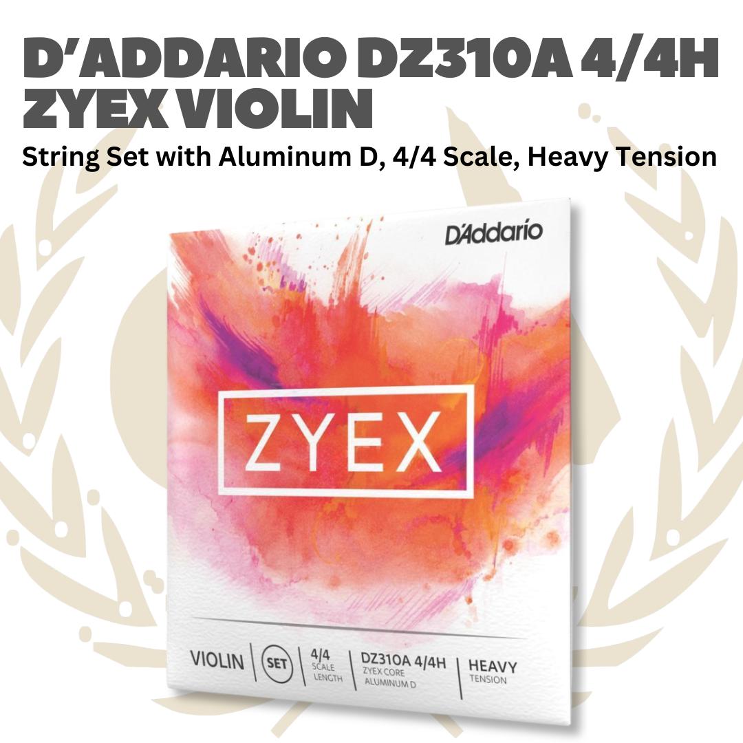 D'Addario DZ310A 4/4 Zyex Violin String Set with Aluminum D, 4/4 Scale, Heavy, Medium & Light Tension - Senar Violin Set Original