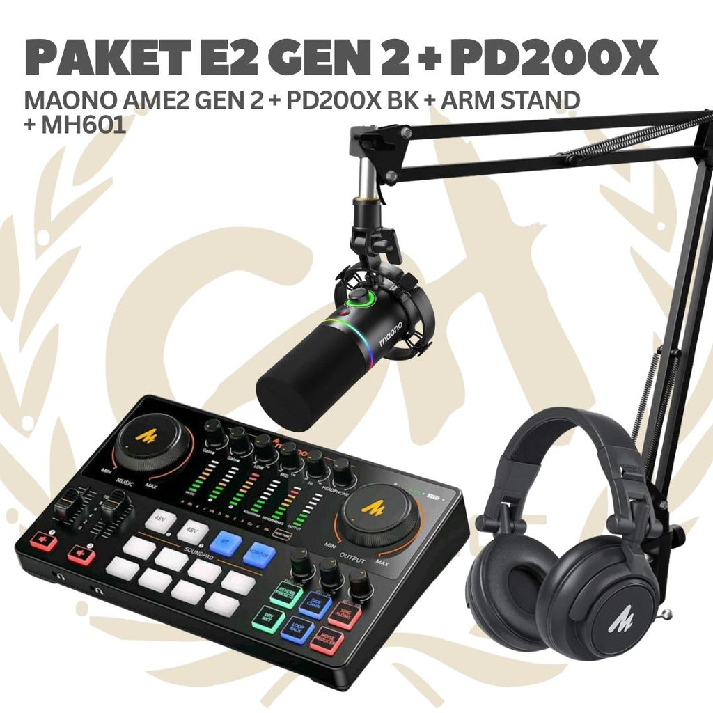 PAKET MAONO E2 GEN 2 - Maono Ame2 Gen II - 1 MIC - Podcast Streaming Recording