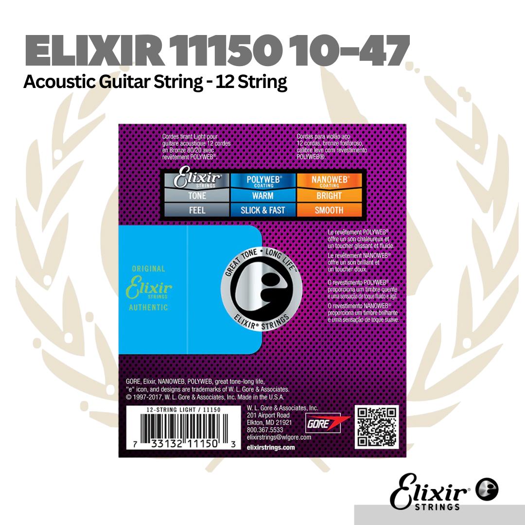Elixir 11150 10-47 Polyweb Light 80/20 Bronze 12-String Acoustic Guitar Strings