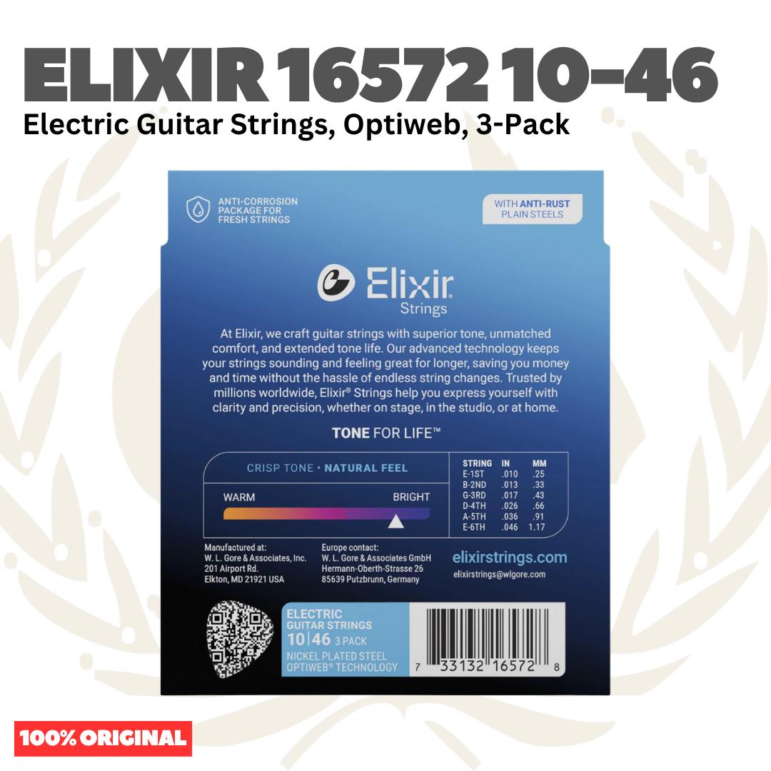 ELIXIR 16572 Optiweb 3-Pack Nickel Plated Steel Light, 10-46 Electric Guitar Strings - Senar Gitar Listrik Elektrik isi 3Pack