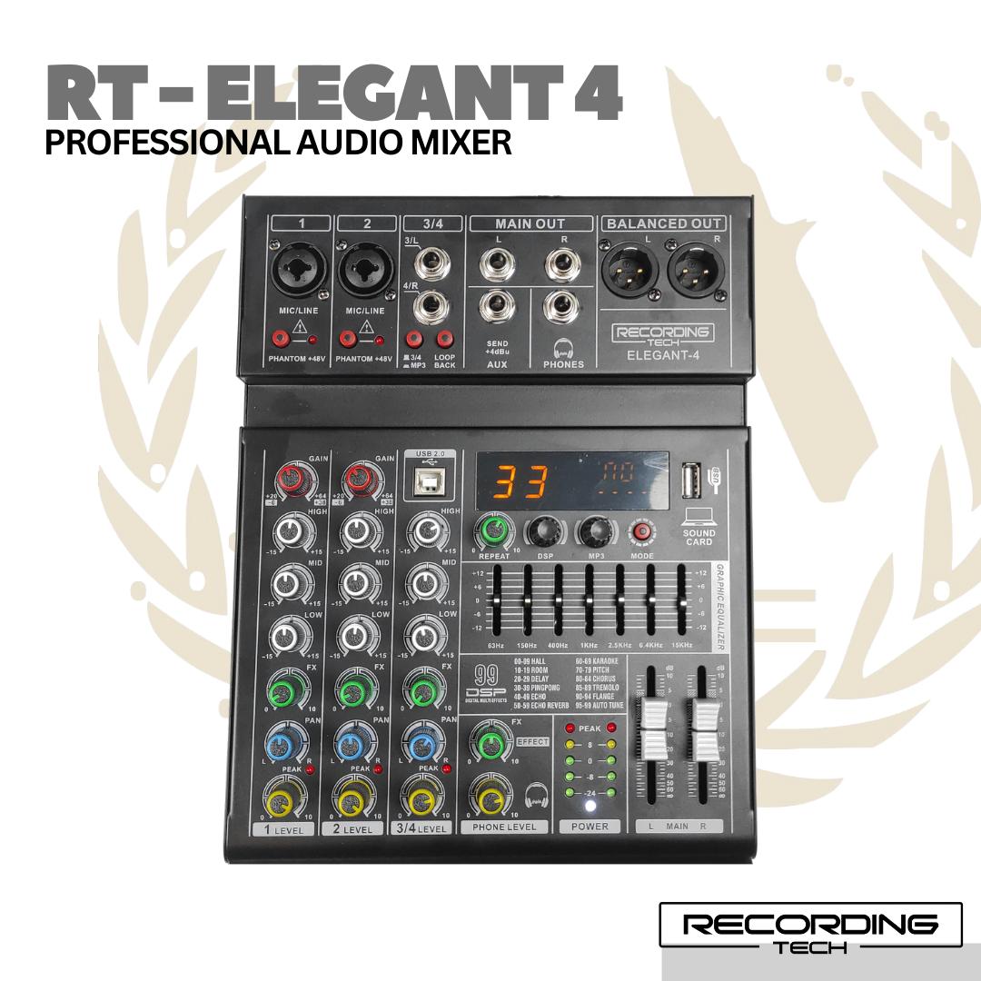 Recording Tech Elegant-4 Professional Audio Mixer | RT-Elegant4 4 Channel Mixer Podcast Karaoke