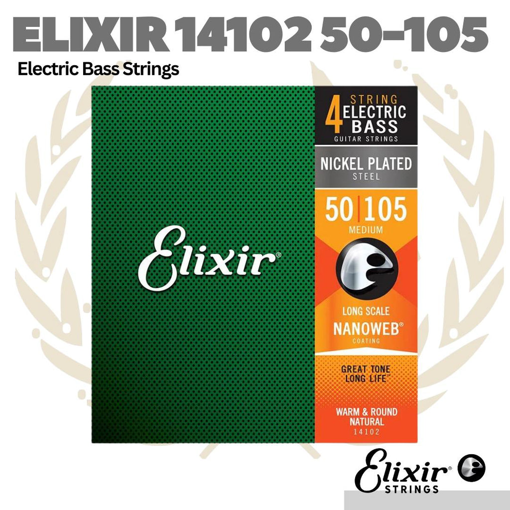 Elixir 14102 Nanoweb Electric Bass Strings, Long Scale, Medium, 50-105