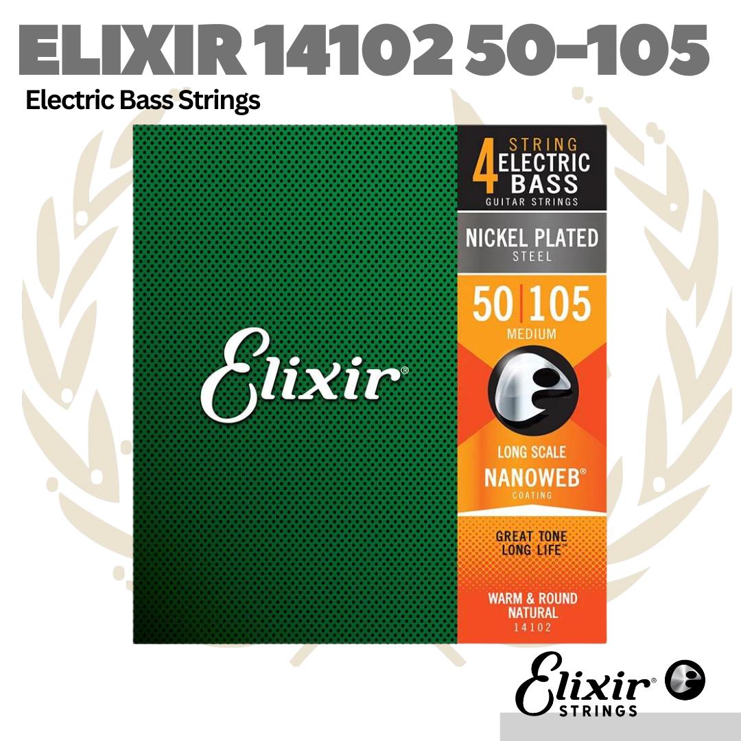 Elixir 14102 Nanoweb Electric Bass Strings, Long Scale, Medium, 50-105