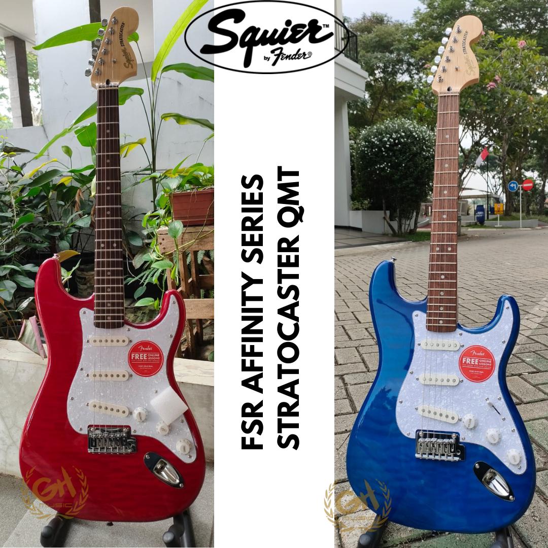 Squier FSR Affinity Series Stratocaster QMT Electric Guitar, Laurel FB - Gitar Listrik Elektrik