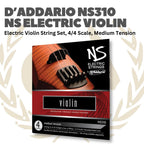 D'Addario NS310 NS Electric Violin String Set, 4/4 Scale, Medium Tension - Senar Violin Listrik Set | Senar Violin Elektrik Set Original