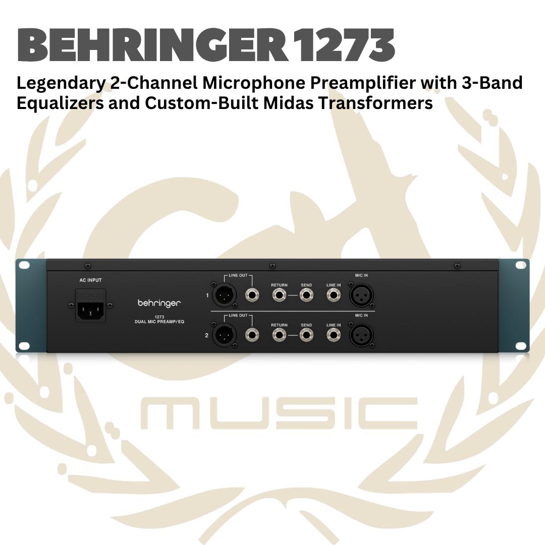 Behringer 1273 Legendary 2-Channel Microphone Preamplifier with 3-Band Equalizers and Custom-Built Midas Transformers - Mic Preamp 2 Channel 1273