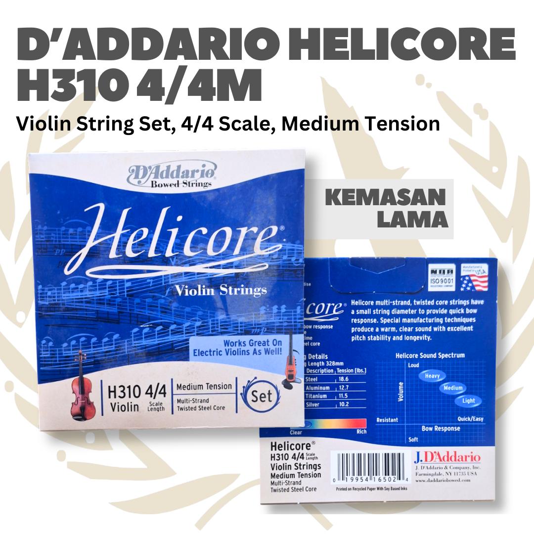D'Addario Helicore H310 4/4 Violin String Set, 4/4 Scale, Light & Medium Tension - Senar Violin Set Original