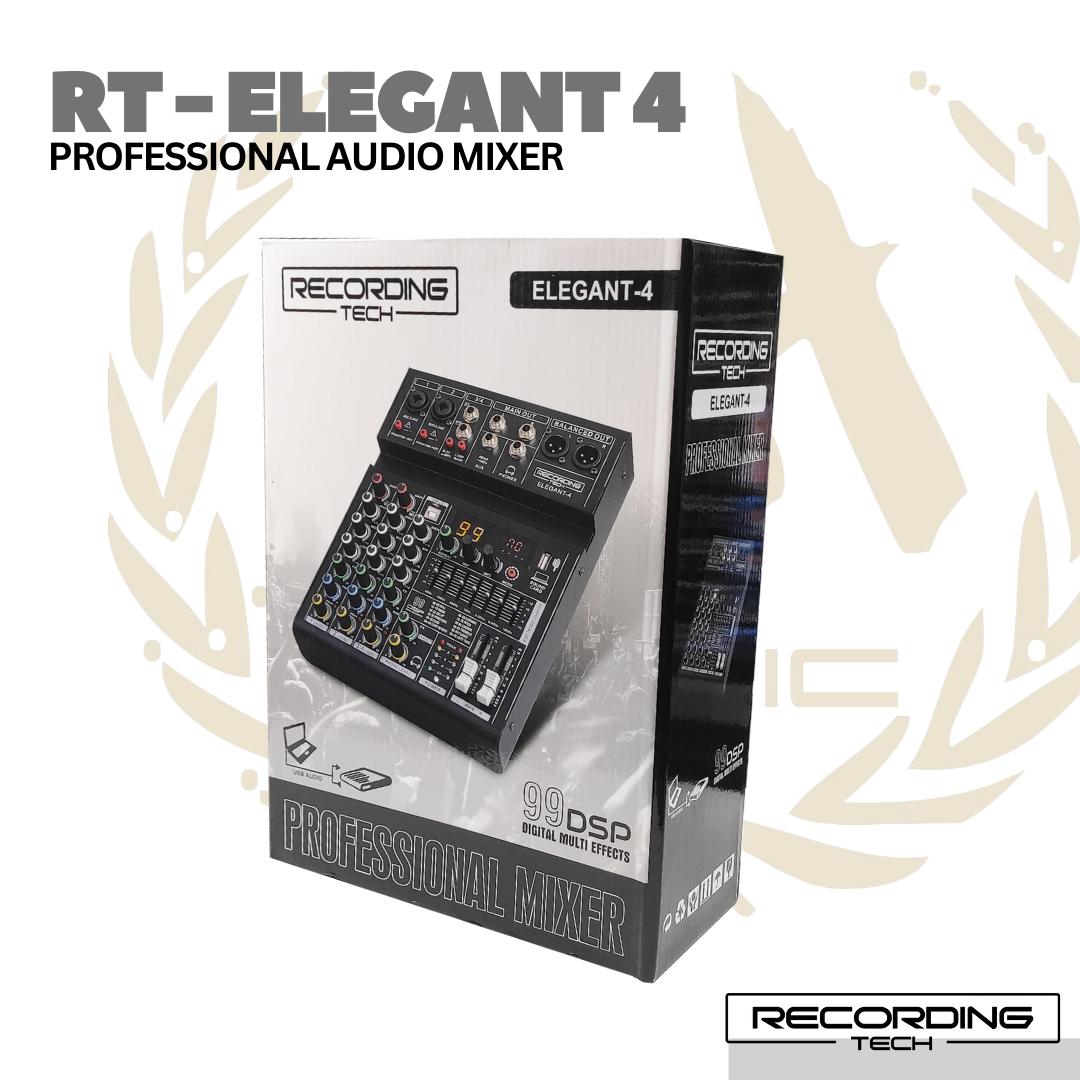 Recording Tech Elegant-4 Professional Audio Mixer | RT-Elegant4 4 Channel Mixer Podcast Karaoke