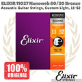 ELIXIR 11027 Nanoweb 80/20 Bronze Acoustic Guitar Strings 11-52 Senar