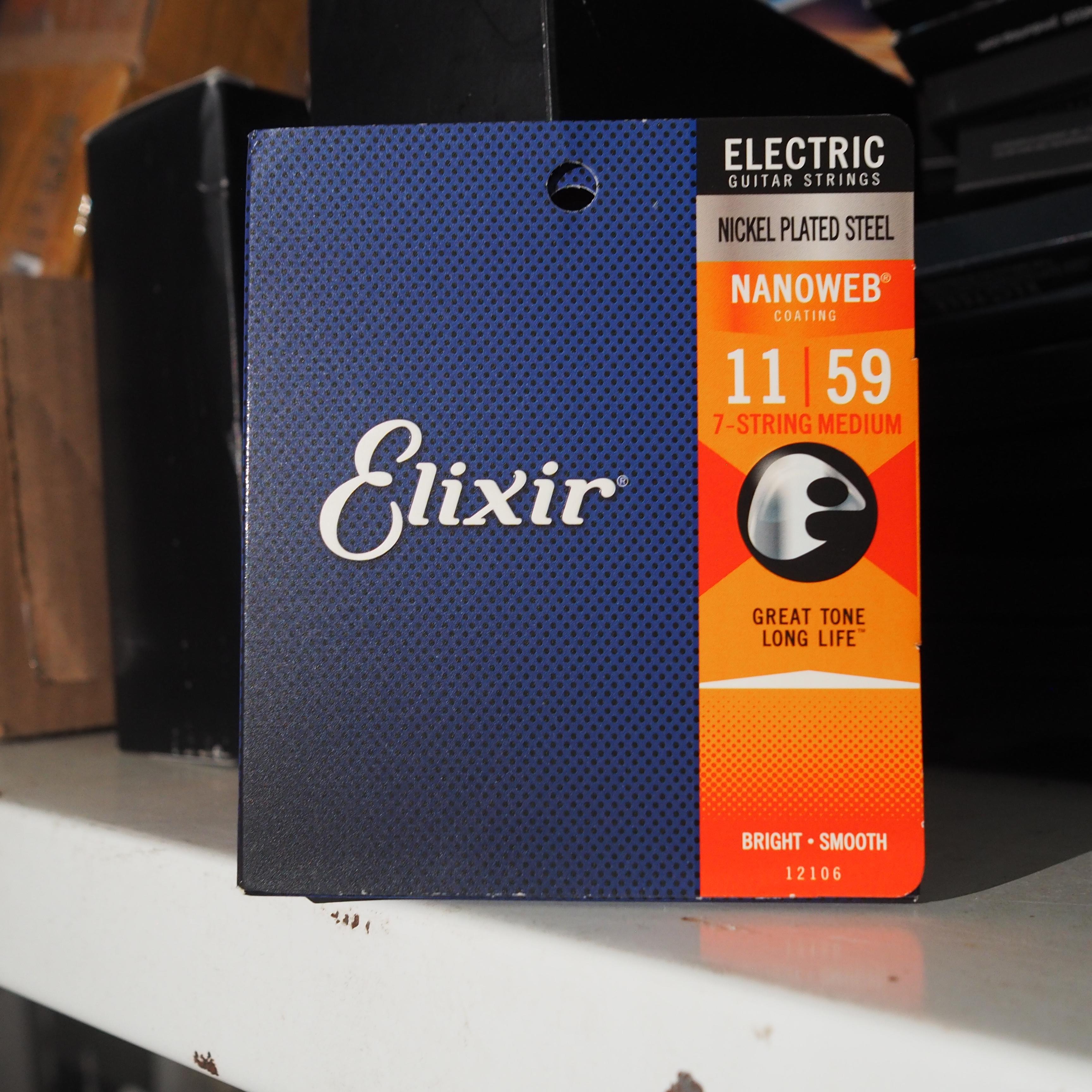 Elixir 12106 Nanoweb Medium 7-String Electric Guitar Strings 11-59
