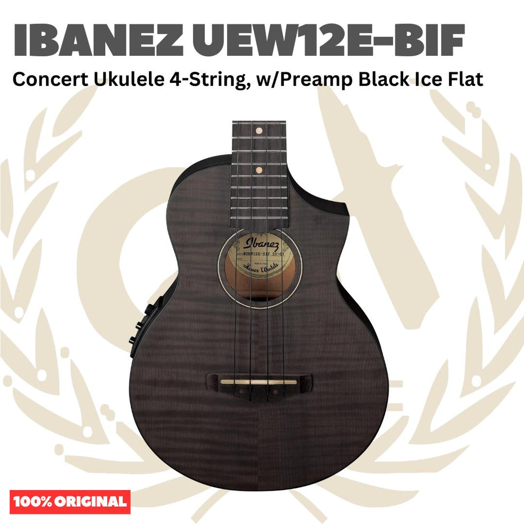 Ibanez UEW12E-BIF Concert Ukulele 4-String w/Preamp Black Ice Flat - Ukulele Concert 4-senar Original Asli