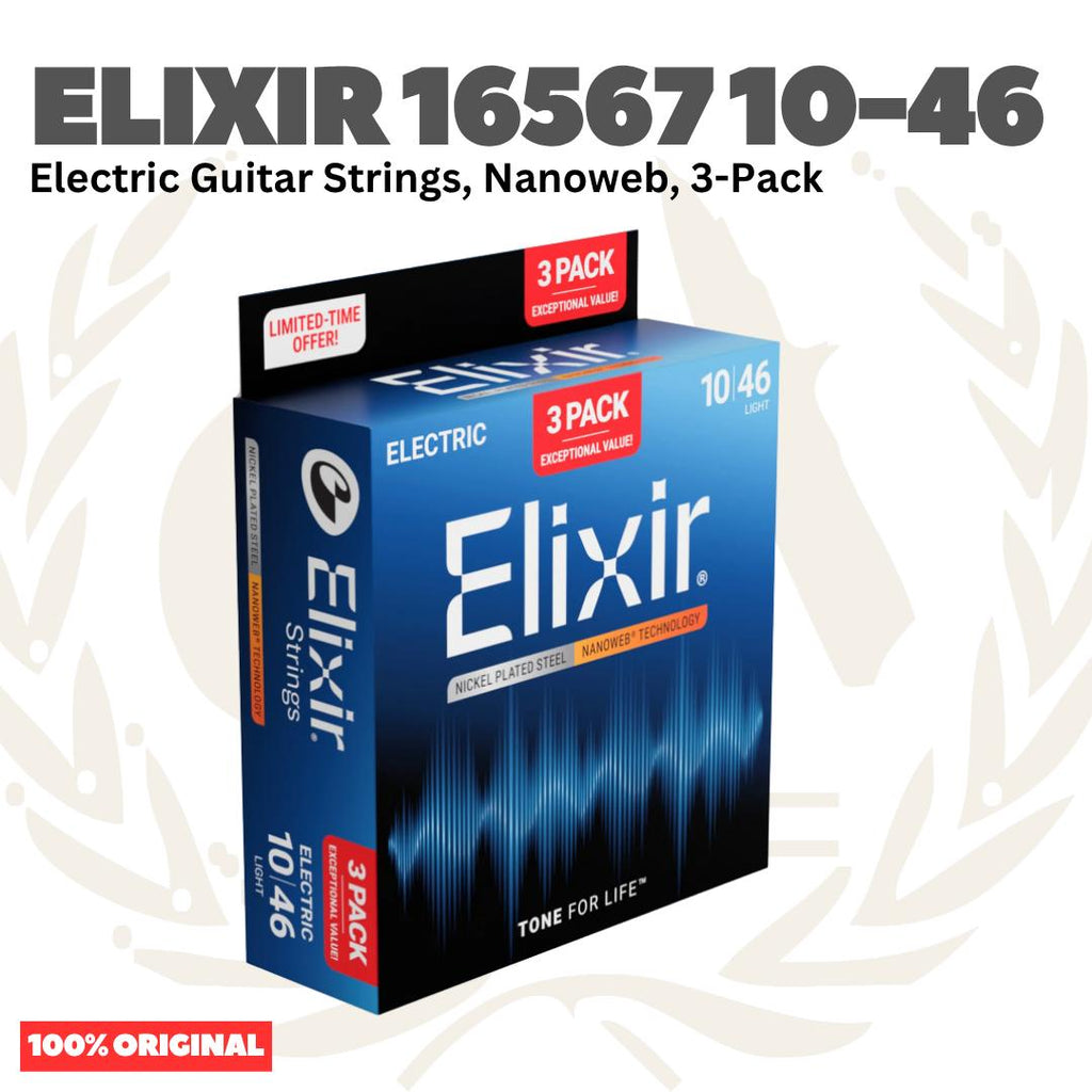 ELIXIR 16567 Nanoweb 3-Pack Nickel Plated Steel Light, 10-46 Electric Guitar String - Senar Gitar Listrik Elektrik isi 3Pack