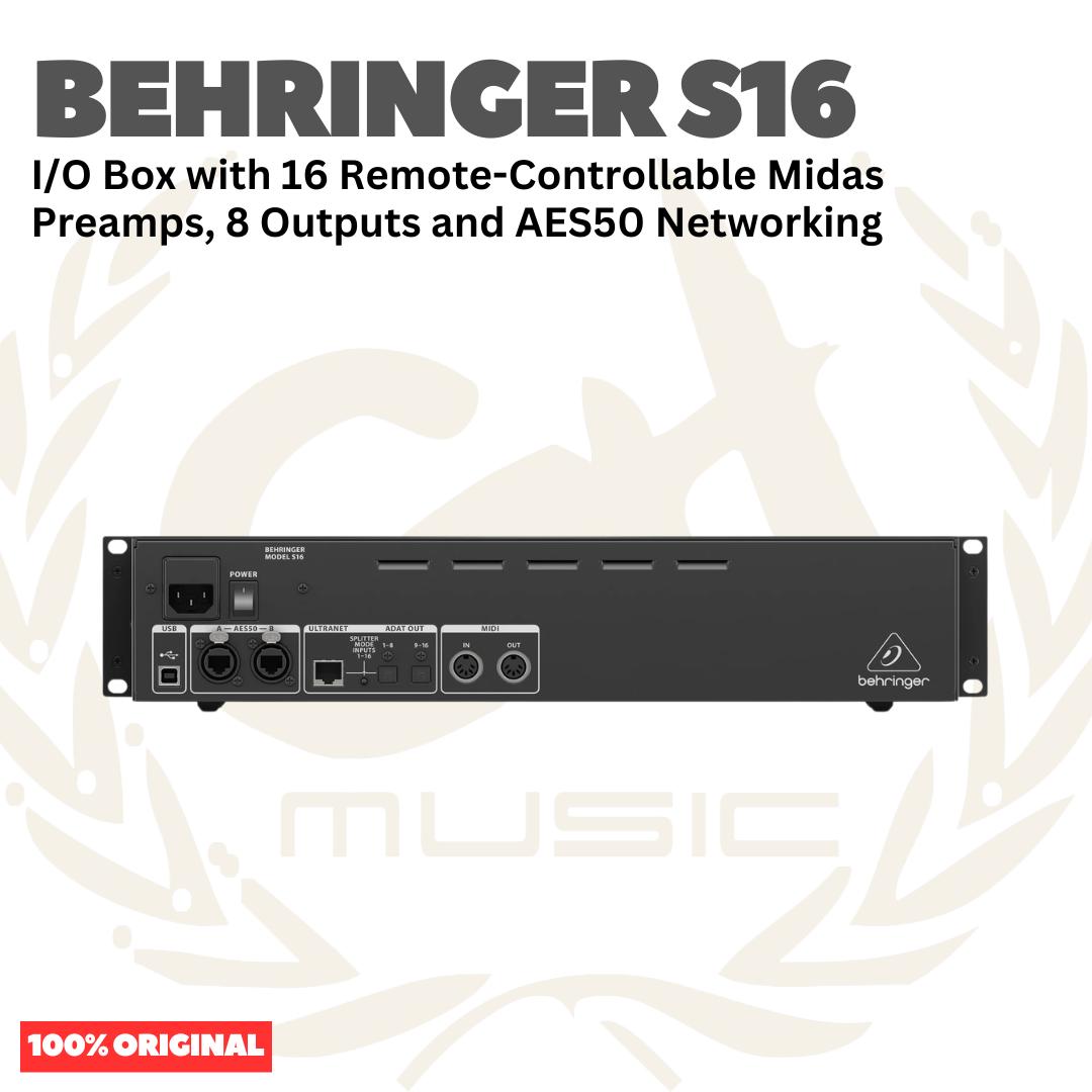 Behringer S16 Digital I/O Stage Box 16-Input 8-Output w/ Remote-Controllable Midas Preamps - Digiral Snake Box S-16