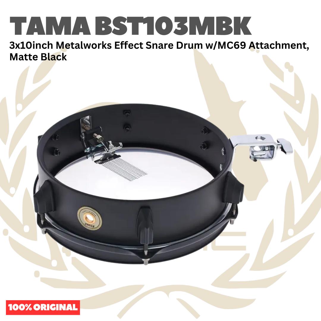 TAMA BST103MBK 3x10inch Metalworks Effect Snare Drum w/MC69 Attachment, Matte Black - Senar Drum | BST 103 MBK