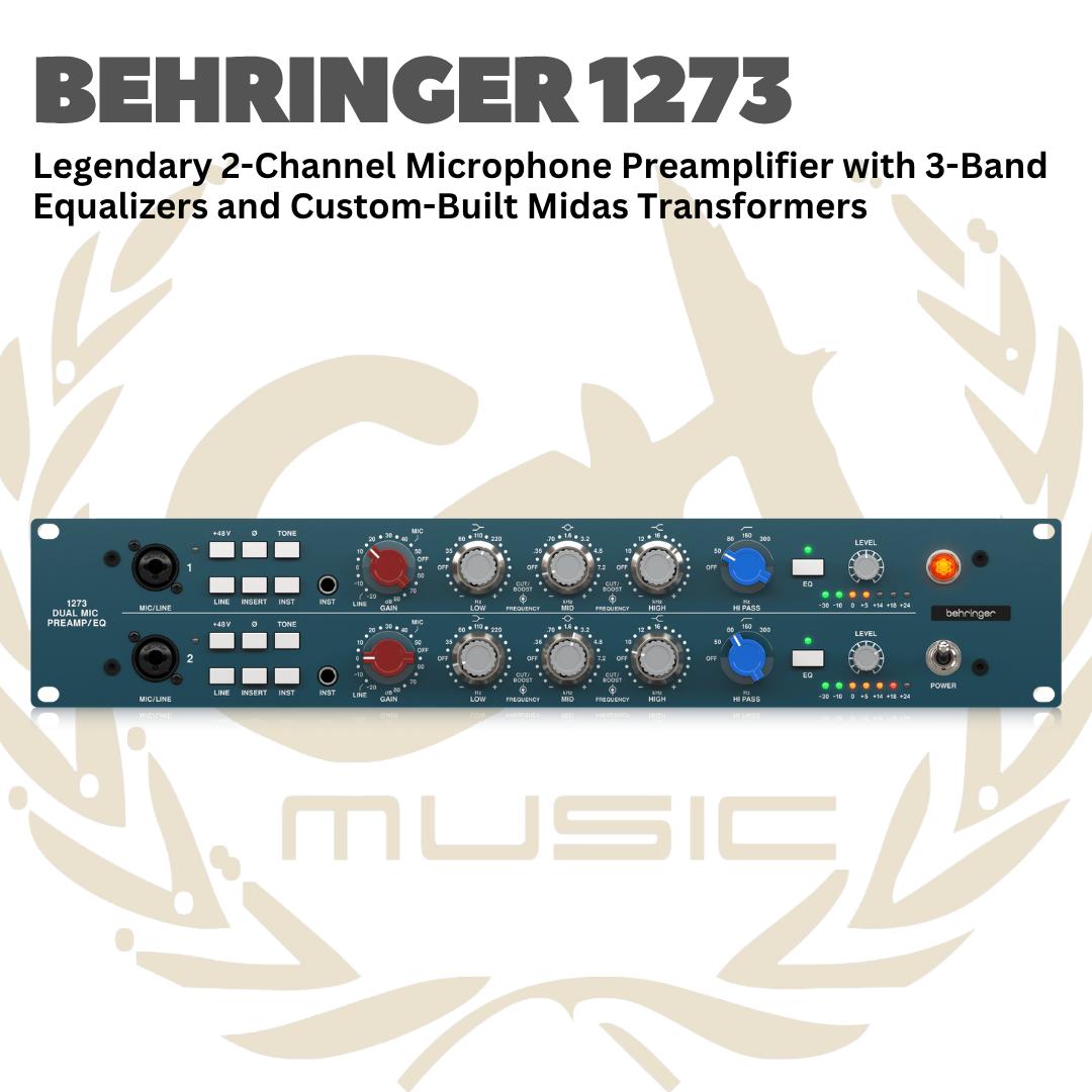 Behringer 1273 Legendary 2-Channel Microphone Preamplifier with 3-Band Equalizers and Custom-Built Midas Transformers - Mic Preamp 2 Channel 1273