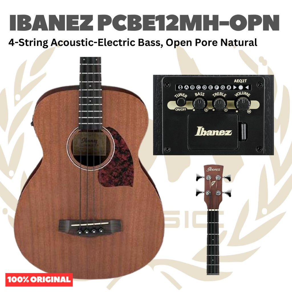 Ibanez PCBE12MH-OPN 4-String Acoustic-Electric Bass, Open Pore Natural - Gitar Bass Akustik Elektrik dengan Preamp