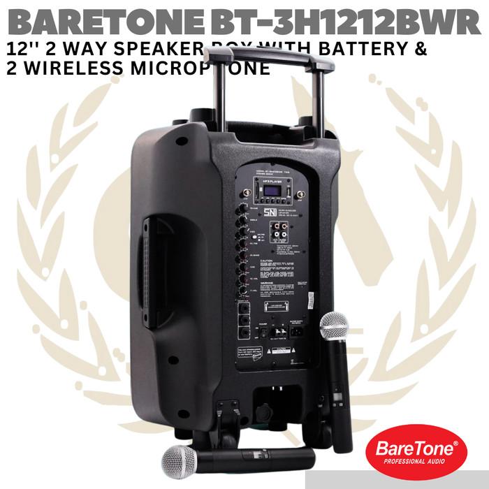 BARETONE BT-3H1212BWR 12" Portable Speaker | Spiker Aktif Mic Wireless